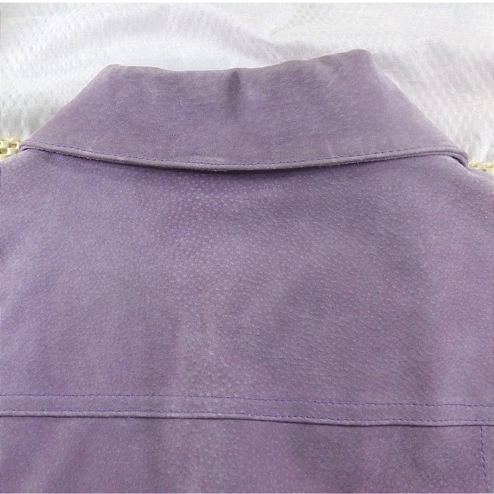 A.M.I. Womens Purple Suede Leather Button Up Shirt Long Sleeve Jacket Style 244S - Picture 13 of 13